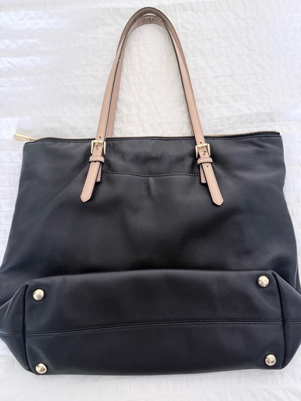 Michael Kors Black Tote with Blush Pink Straps and Gold Accents - Picture 3 of 7